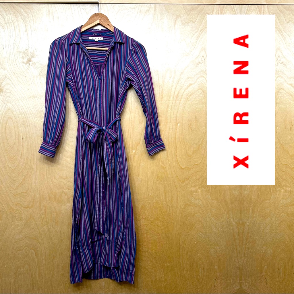 Xirena Multicolor Striped Long Sleeve Caftan Midi Dress